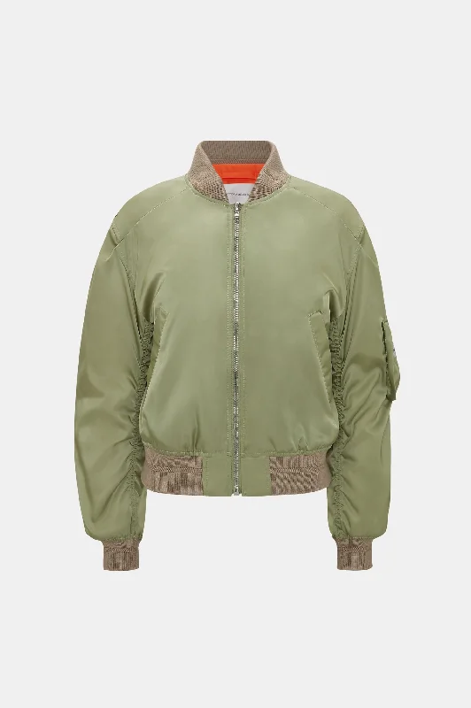 Cropped Bomber Jacket in Avacado Tailored Jacket Straight Jacket A-Line Jacket