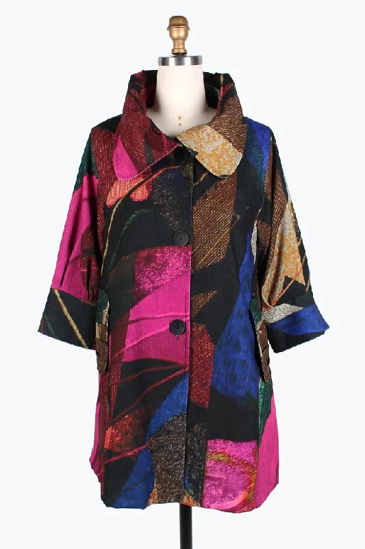 Damee Abstract Painting Micro-Cord Swing Jacket 4842-MLT Front Pockets Side Pockets Patch Pockets