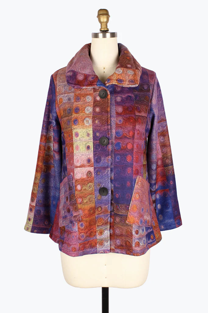 Damee Abstract Painting Puffy Collar Jacket 4912-PNK Mesh Jacket Canvas Jacket Denim Jacket