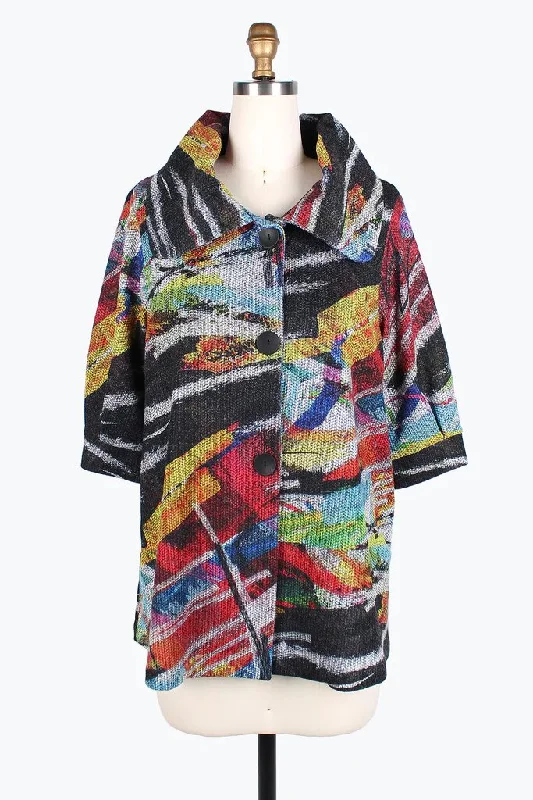 Damee Abstract Painting Swing Jacket 4824-MLT Hoodie Zip-Up Jacket Button-Up Jacket