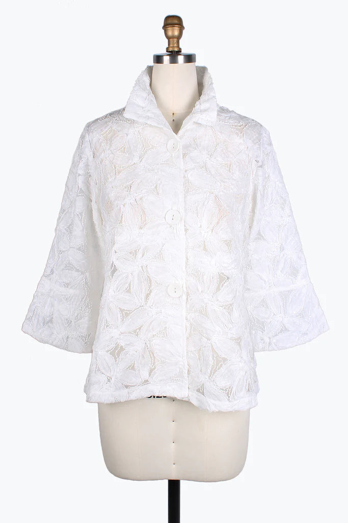 Damee Beaded Flower jacket style 2381 Wht Zippered Jacket Buttoned Jacket Snapped Jacket