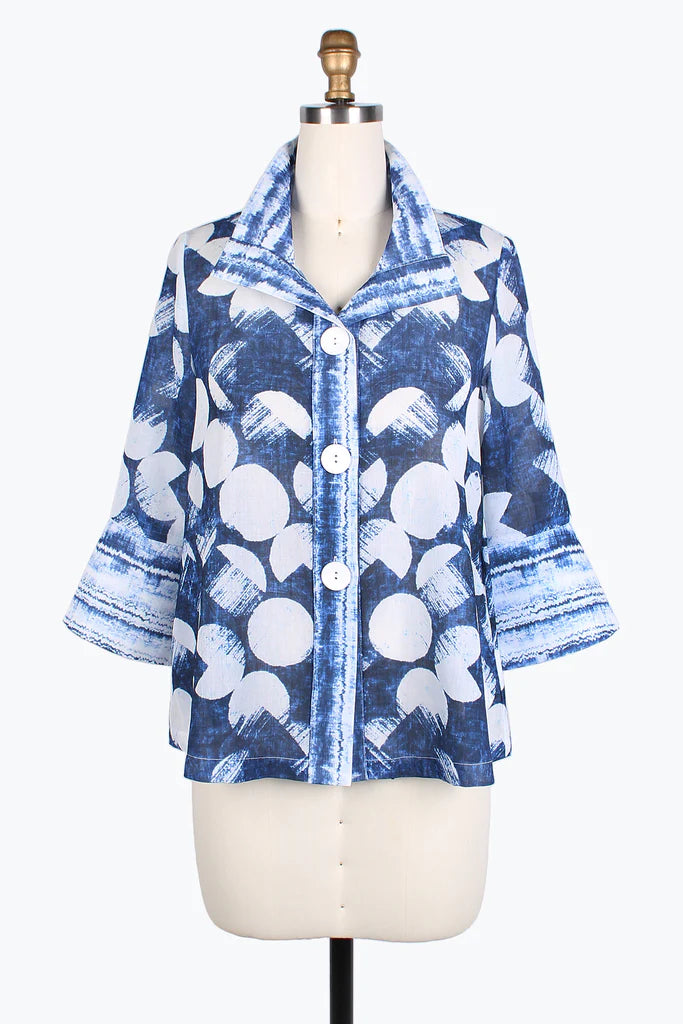 Damee brushed dots short jacket 4815-Navy Print Jacket Jacquard Jacket Embroidered Jacket