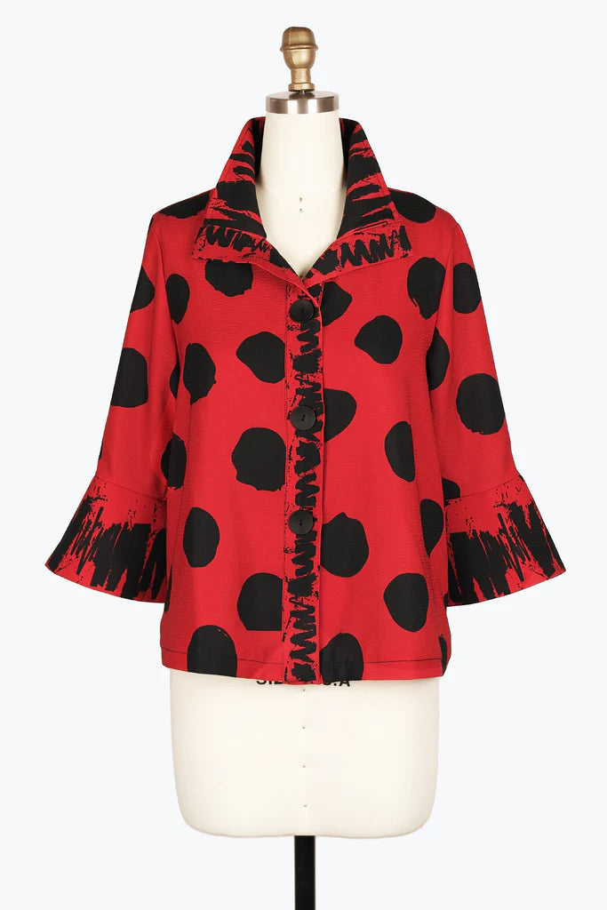 Damee Dots & Scribbles Jacket 4939-RED F24 Stand-Up Collar Roll-Neck Collar Turtle Neck