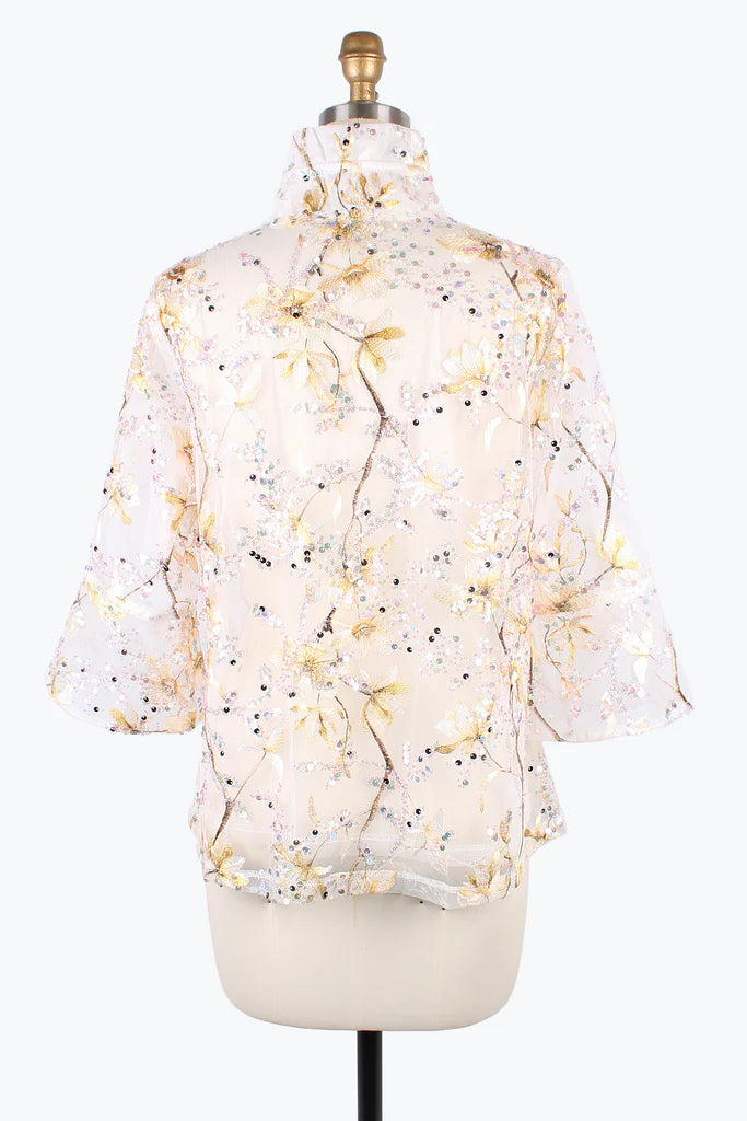 Damee  Floral Embroidery Peplum Mesh Jacket 2396-GOLD F24 Faux Fur Fabric Real Fur Fabric Shearling Fabric