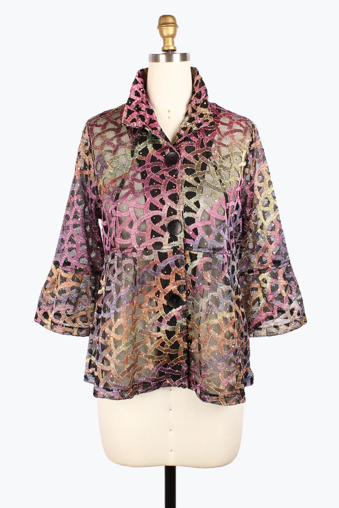 Damee Holographic Scale Mesh Short Jacket, Multi, Plum, Silver Jersey Jacket Tulle Jacket Batik Jacket