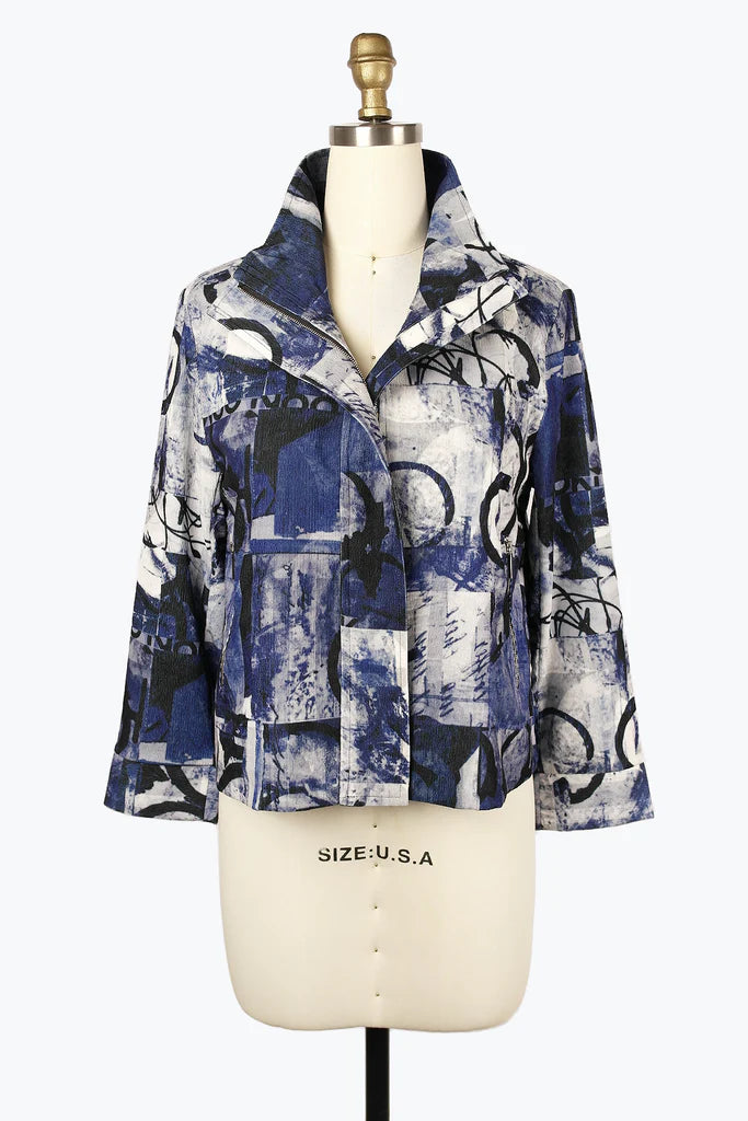 Damee  Multi-Print Biker Jacket 4913-BLU F24 Faux Fur Jacket Real Fur Jacket Shearling Jacket