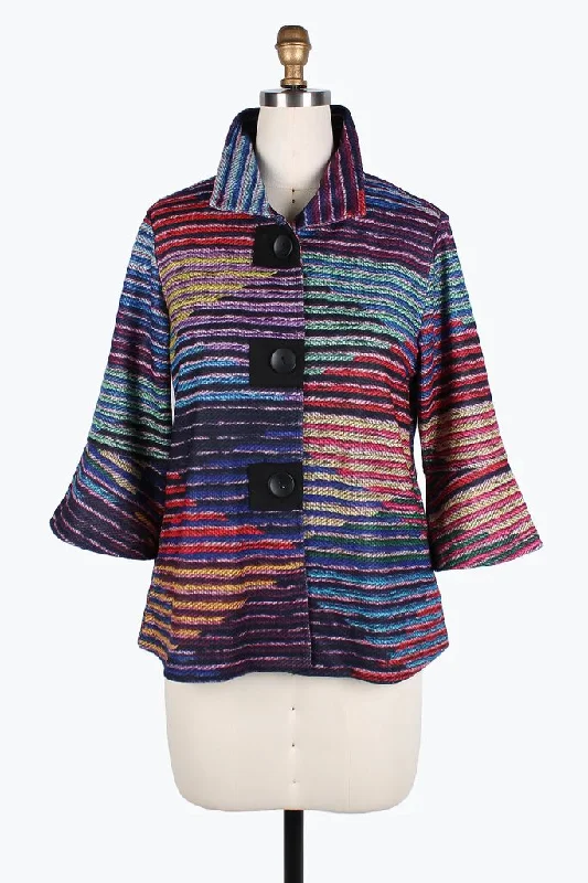 Damee Multi-Stripe Button Patch Jacket 4820-MLT Satin Jacket Silk Jacket Chiffon Jacket