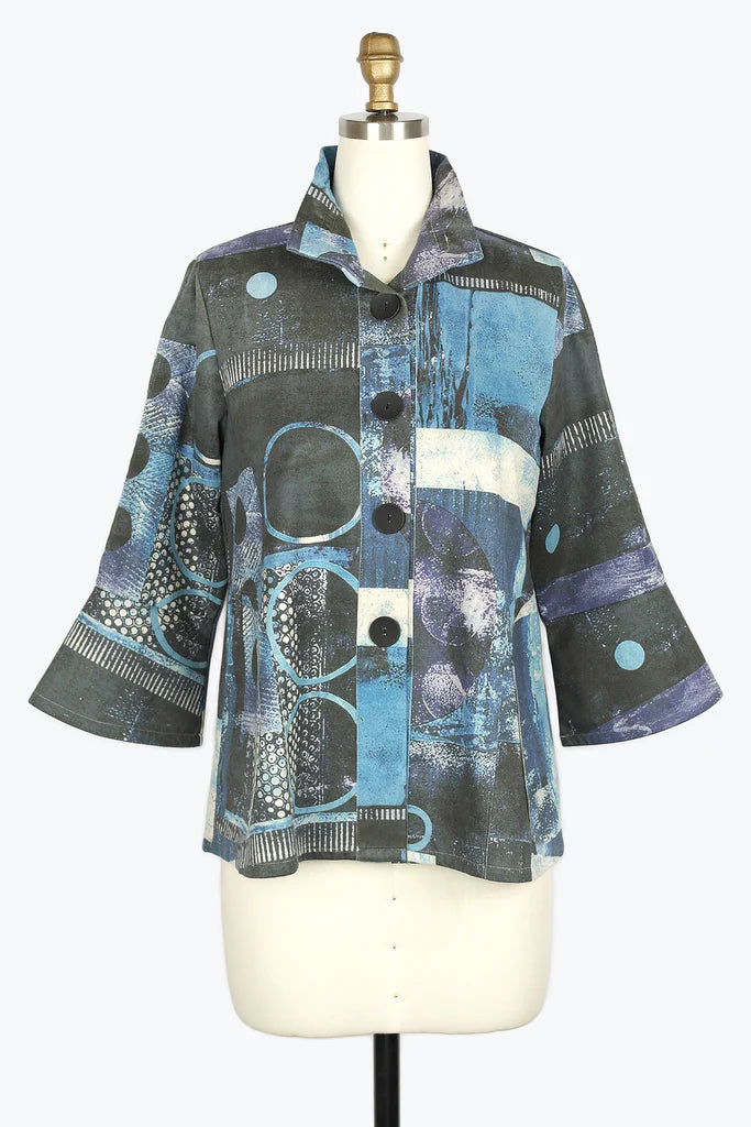 Damee Oil Painting Micro-Suede Jacket 4909-BLU F24 Lace Jacket Ribbed Jacket Sequined Jacket