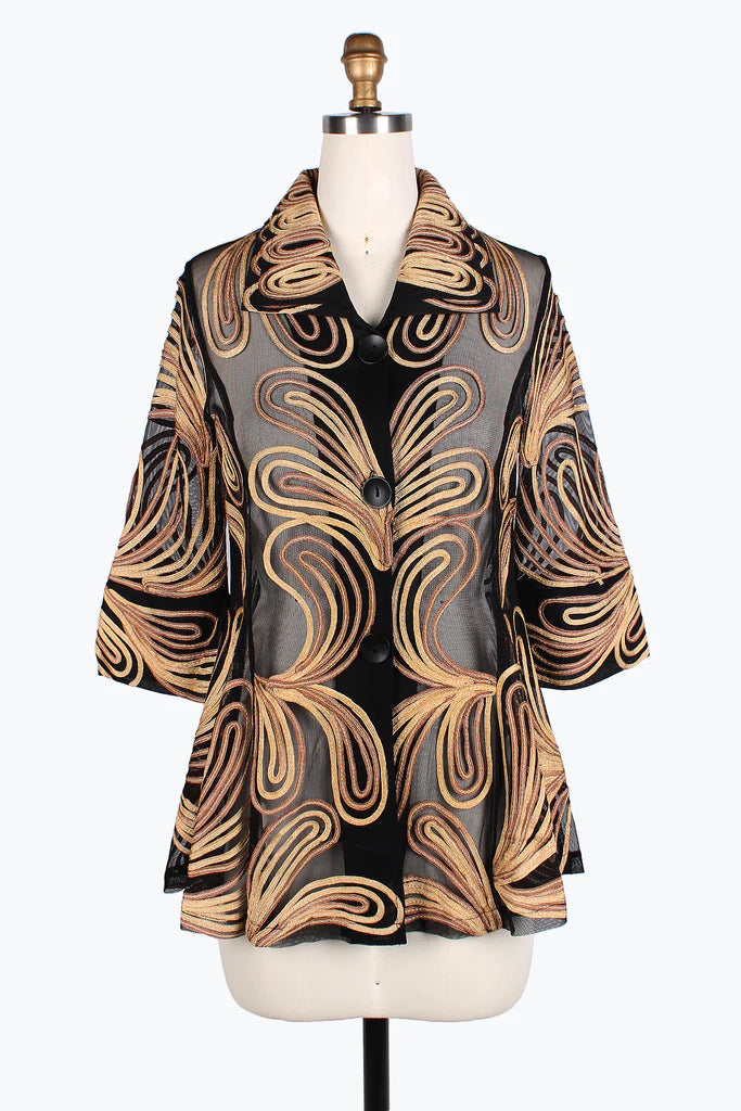 Damee Ombre Swirl Soutache Jacket 2389-BRN Herringbone Jacket Checkered Jacket Solid Jacket