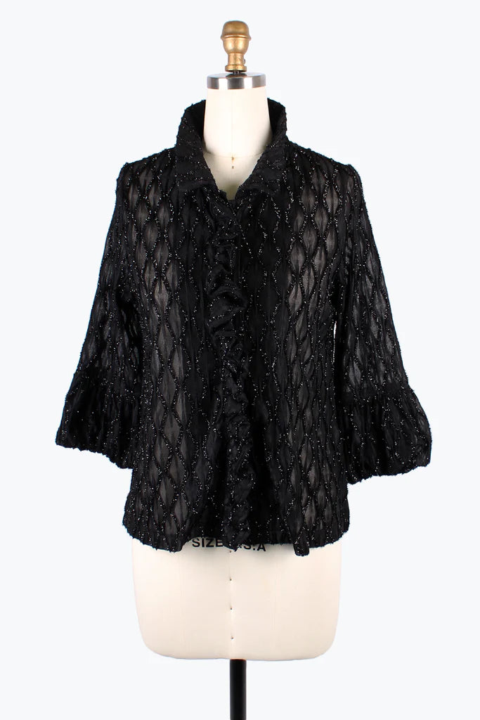 Damee Sparking Ogee Ruffle Jacket Black 2397-BLK F24 Cotton Fabric Linen Fabric Terry Fabric