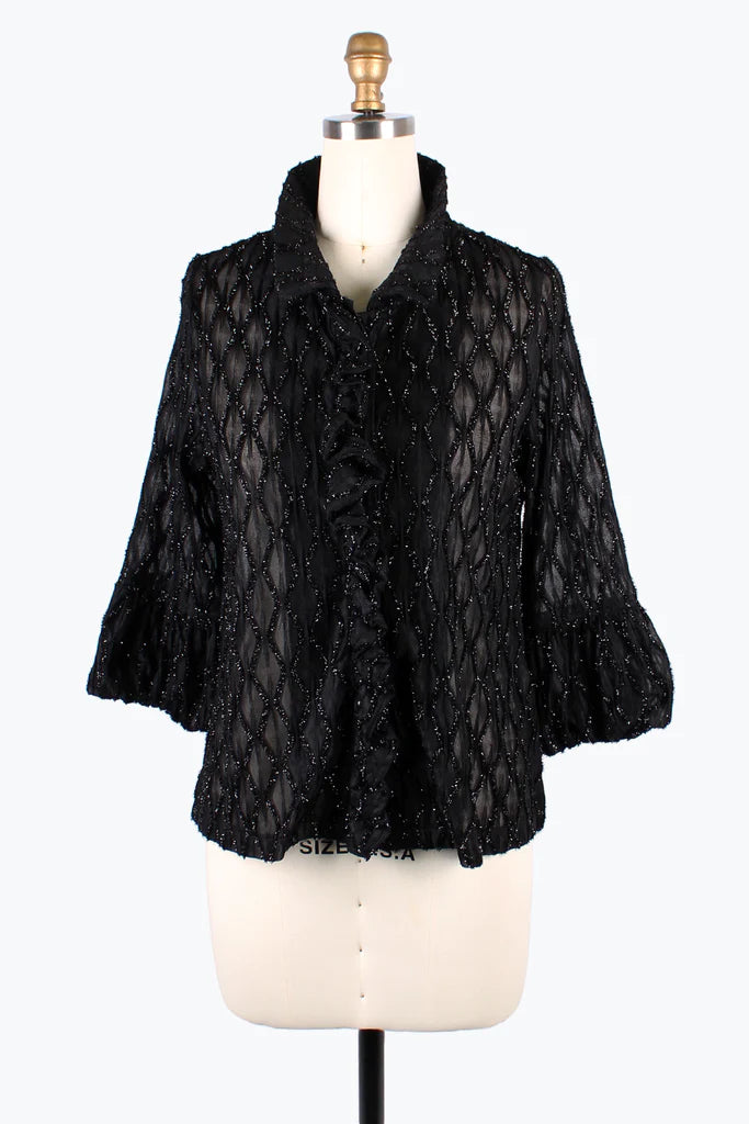 Damee Sparkling Ogee Ruffle jacket 2397-Gld Print Jacket Jacquard Jacket Embroidered Jacket