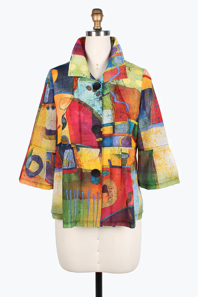 Damee Watercolor art short jacket 4816-MLT Herringbone Jacket Houndstooth Jacket Plaid Jacket