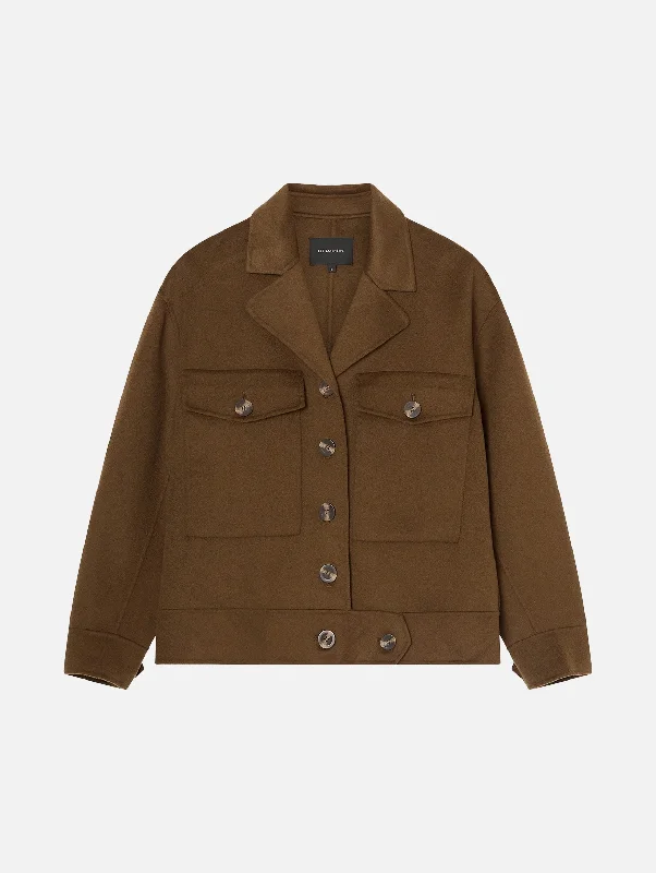 Florentine Cashmere Worker Jacket in Pecan Hoodie Zip-Up Jacket Button-Up Jacket