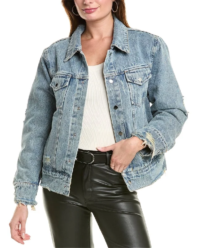 Gracia Double Sided Denim Bomber Jacket Belted Jacket Elasticated Jacket Padded Jacket