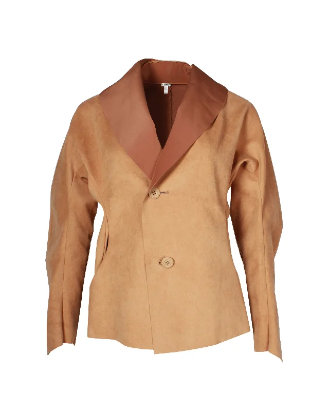 Issey Miyake Single-Breasted Jacket in Beige Polyester Nylon Fabric Polyester Fabric Spandex Fabric