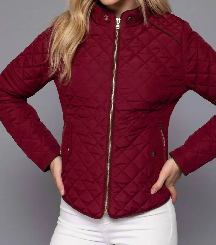 Lightweight Suede Trim Quilted Jacket In Wine Mesh Jacket Canvas Jacket Denim Jacket