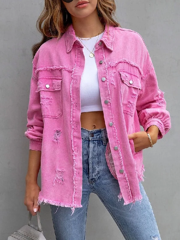 Lilac Distressed Denim Jacket Faux Fur Jacket Real Fur Jacket Shearling Jacket