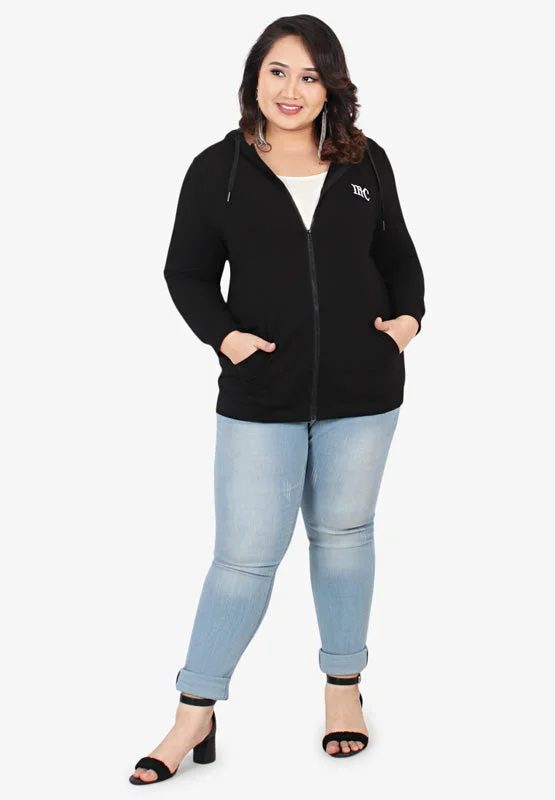 Honey Plus Size Hoodie Jacket - Black Welt Pockets Slit Pockets Flap Pockets