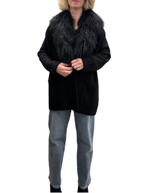 Merino Fur Shawl Jacket In Black Trench Coat Raincoat Waterproof Jacket