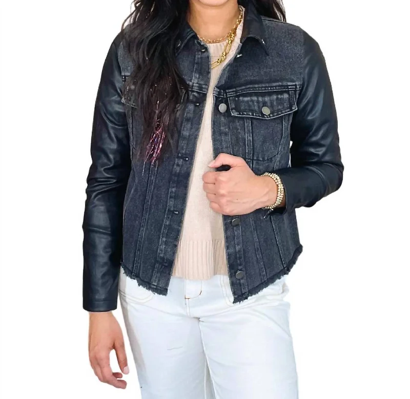 Michaela Denim Jacket In Black Satin Jacket Silk Jacket Chiffon Jacket