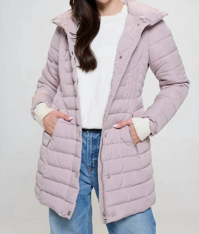 Mochina Moto Puffer Jacket In Taupe Tailored Jacket Straight Jacket A-Line Jacket