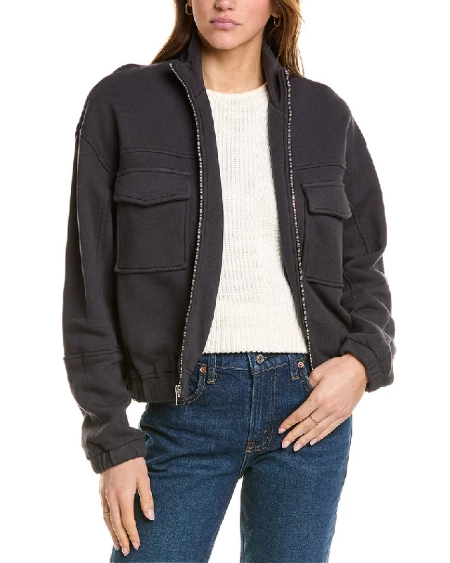 Monrow Seamed Bomber Jacket Zippered Front Buttoned Front Snap Front