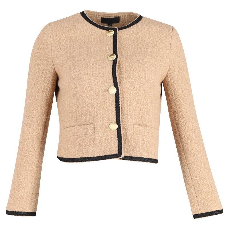 Nili Lotan Elaina Crochet-Trimmed Bouclé Jacket In Beige Wool Belted Jacket Elasticated Jacket Padded Jacket