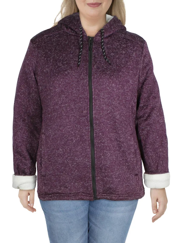 Plus Womens Sherpa Hooded Fleece Jacket Bomber Jacket Anorak Windbreaker