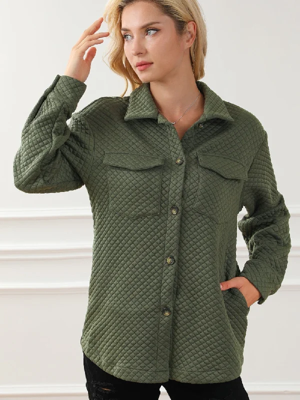 Quilted Button-Down Jacket with Pockets Insulated Jacket Fitted Jacket Loose Jacket