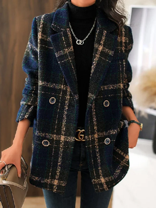 Relaxed Fit Plaid Jacket Trench Coat Raincoat Waterproof Jacket