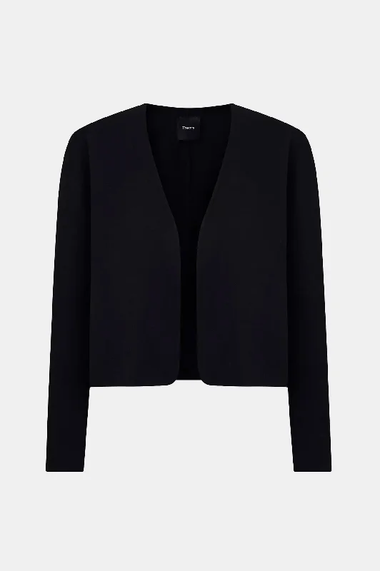 Rounded Crop Jacket in Black Nylon Jacket Polyester Jacket Spandex Jacket