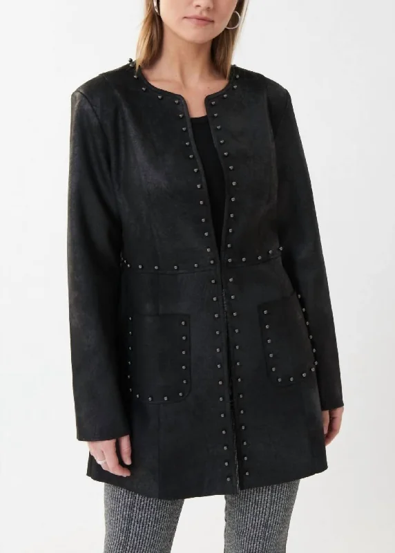 Studded Trim Jacket In Black Satin Jacket Silk Jacket Chiffon Jacket