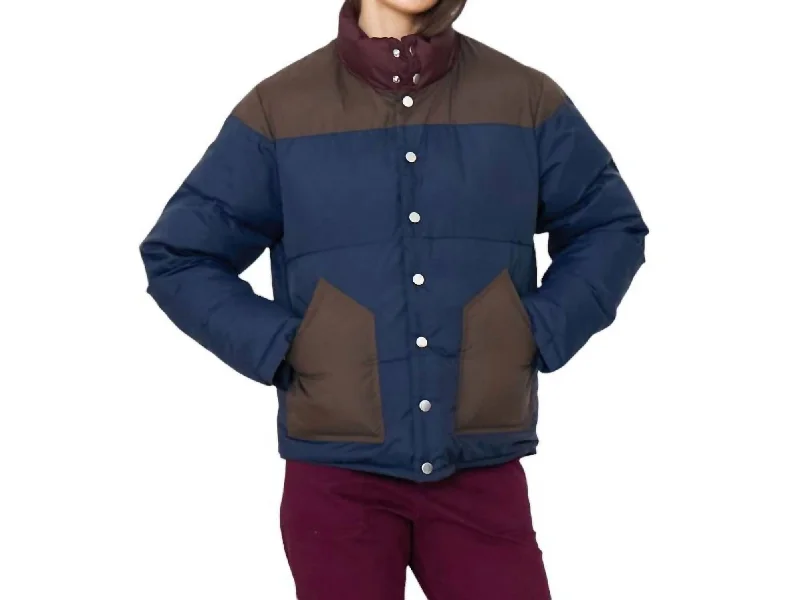 The Bogey Puffer Jacket In Navy/chocolate/merlot Trench Coat Raincoat Waterproof Jacket