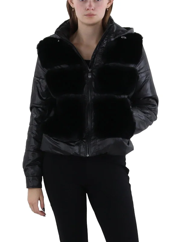 Womens Faux Fur Cold Weather Puffer Jacket Wool Jacket Cashmere Jacket Tweed Jacket