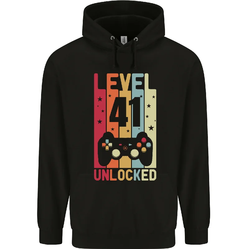 41st Birthday 41 Year Old Level Up Gaming Mens 80% Cotton Hoodie Hoodie with Cropped Fit Short Trendy