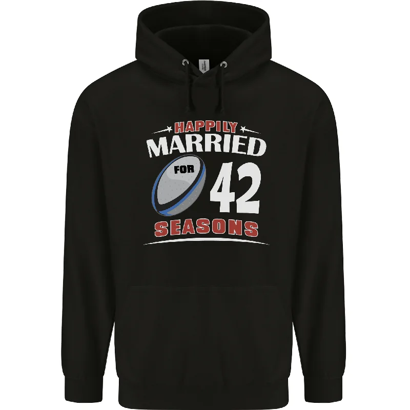 42 Year Wedding Anniversary 42nd Rugby Mens 80% Cotton Hoodie Hoodie Jacket Zipper Layering