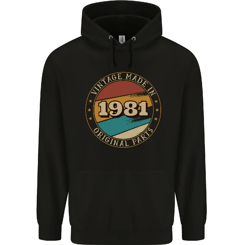 43rd Birthday  Vintage Made In 1981 Mens 80% Cotton Hoodie Hoodie with Hem Embroidery Detailed Premium