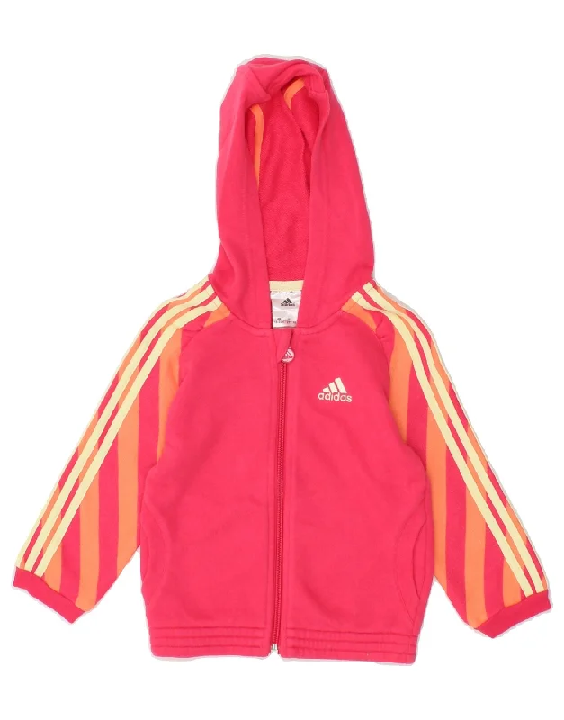 ADIDAS Baby Girls Graphic Zip Hoodie Sweater 18-24 Months  Pink Striped Hoodie with Hem Embroidery Detailed Premium