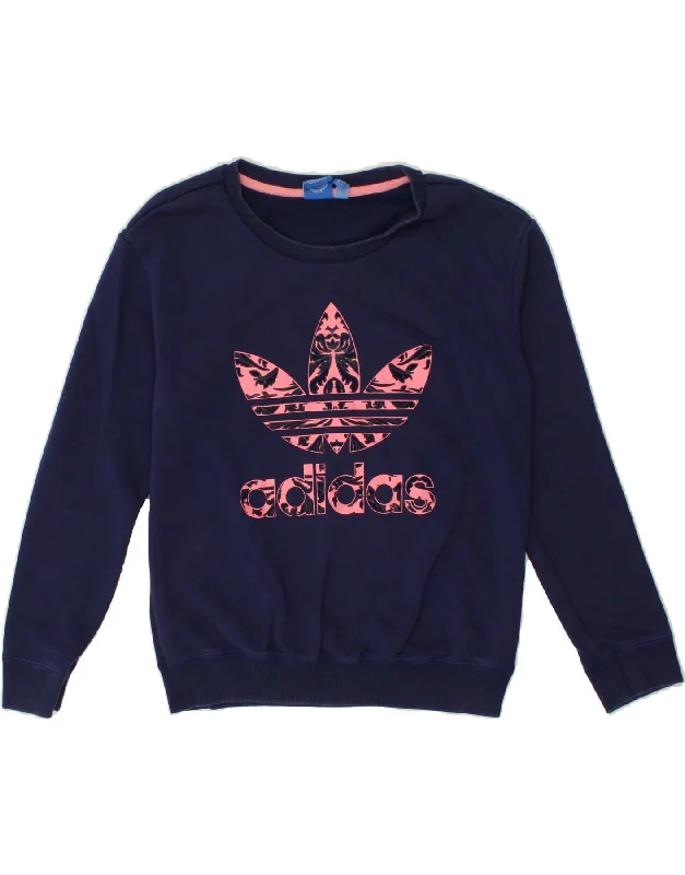 ADIDAS Womens Oversized Graphic Sweatshirt Jumper UK 8 Small Navy Blue Hoodie Sweatshirt Pullover