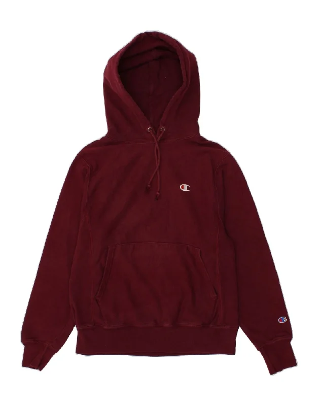 CHAMPION Mens Hoodie Jumper Small Burgundy Cotton Hoodie with Full-Zip Functional Layering