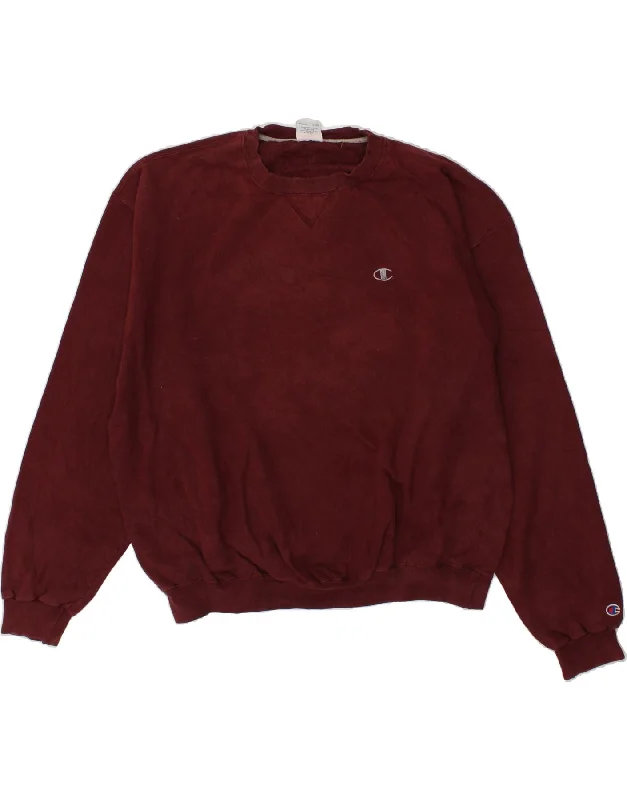 CHAMPION Mens Sweatshirt Jumper XL Maroon Hoodie with Button Placket Classic Preppy