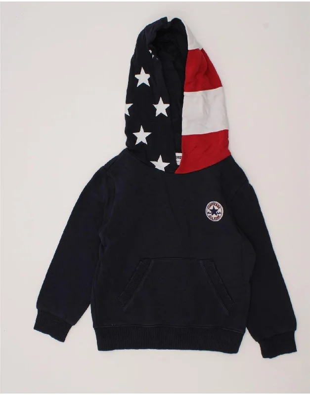 CONVERSE Boys Graphic Hoodie Jumper 4-5 Years Navy Blue Colourblock Cotton Hoodie with Reflective Safety Nightwear