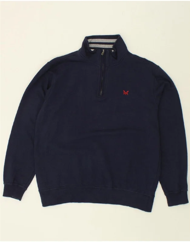 CREW CLOTHING Mens Zip Neck Sweatshirt Jumper Large Navy Blue Cotton Hoodie with Full-Zip Functional Layering