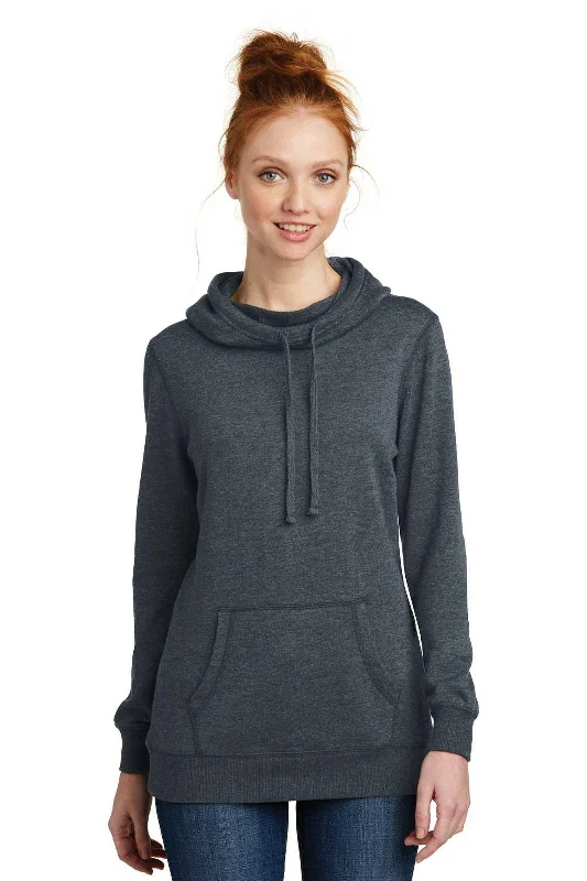 District DM493 Women's Lightweight Fleece Hoodie - Heathered Navy Hoodie with Contrast Stitching Detailed Premium