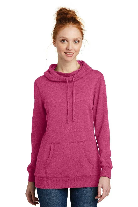 District DM493 Women's Lightweight Fleece Hoodie - Heathered Pink Azalea Hoodie with Oversized Fit Loose Comfortable