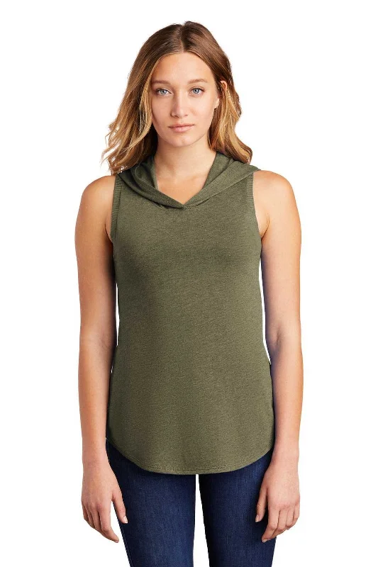 District DT1375 Women's Perfect Tri Sleeveless Hoodie - Military Green Frost Hoodie with Strings Custom Fit Adjustable