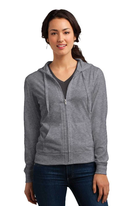 District DT2100 Women's Fitted Jersey Full-Zip Hoodie - Dark Heather Gray Hoodie with Emblem Brand Identity