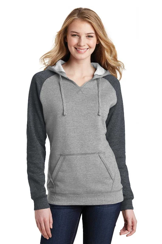 District DT296 Women's Lightweight Fleece Raglan Hoodie - Heathered Gray Heathered Charcoal Hoodie with Raw Hem Edgy Unfinished