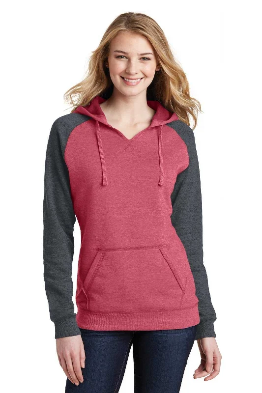 District DT296 Women's Lightweight Fleece Raglan Hoodie - Heathered Red Heathered Charcoal Hoodie with Raglan Sleeves Sporty Comfortable