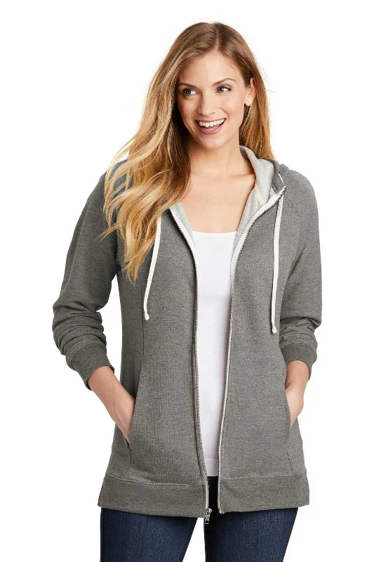 District DT456 Women's Perfect Tri French Terry Full-Zip Hoodie - Gray Frost Hoodie with Hidden Zipper Minimalist Clean